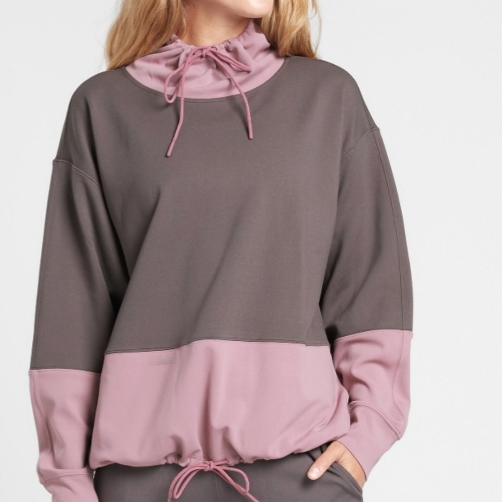 Athleta Hermosa Mock Neck Drawstring Sweatshirt Small Mauve Gray